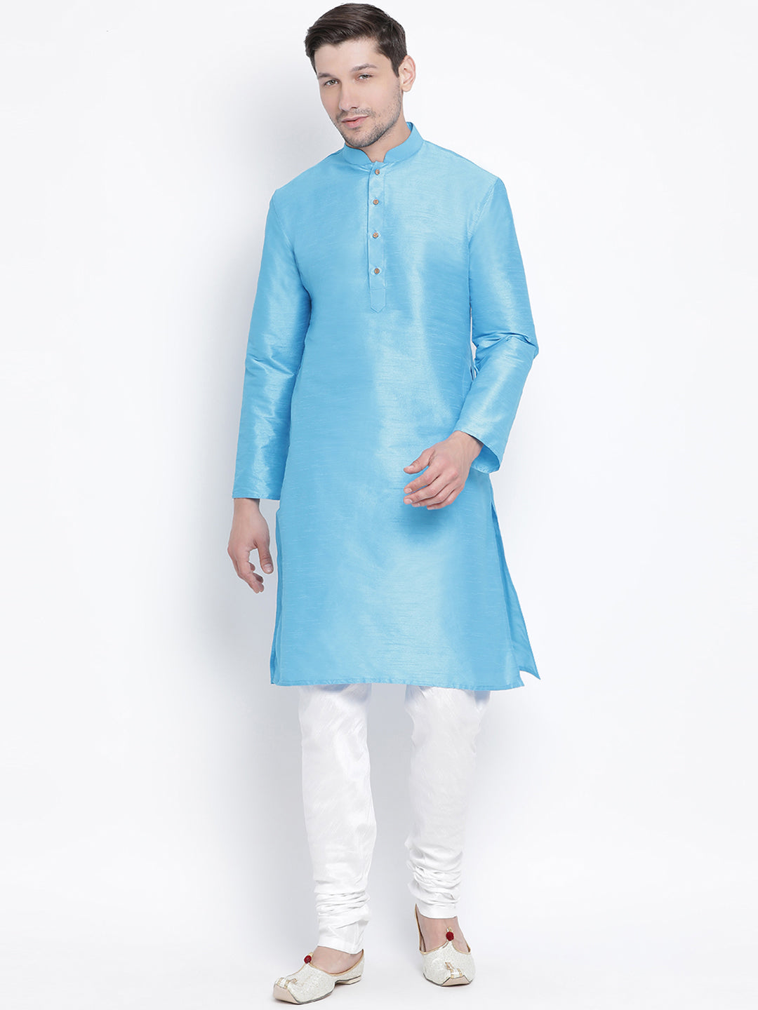 Men's Light Blue Silk Blend Kurta