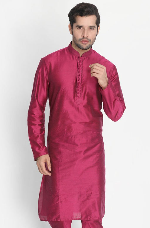 Men's Fuchsia Cotton Silk Blend Kurta