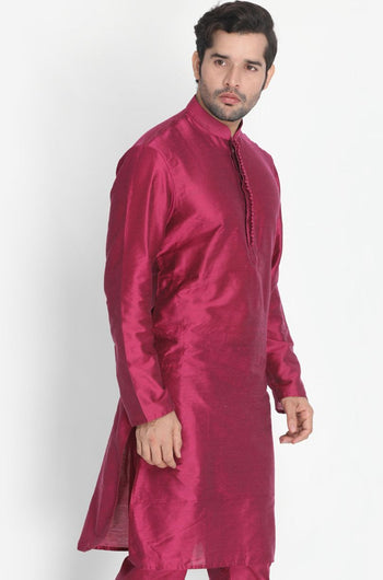 Men's Fuchsia Cotton Silk Blend Kurta