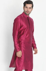 Men's Fuchsia Cotton Silk Blend Kurta