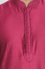 Men's Fuchsia Cotton Silk Blend Kurta