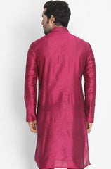 Men's Fuchsia Cotton Silk Blend Kurta