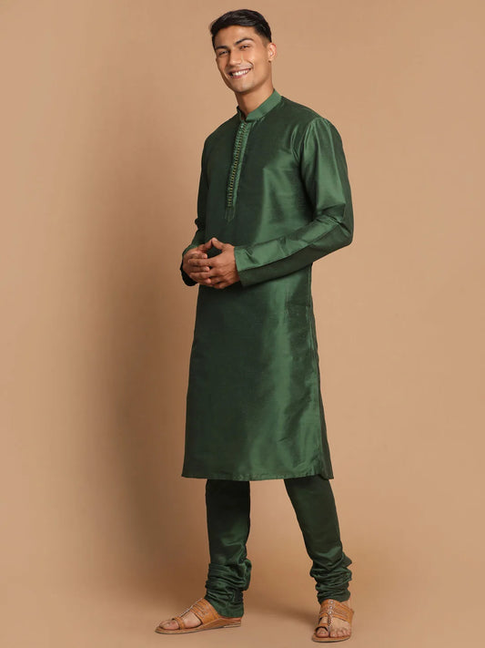 Vastramay - Men's Green Cotton Blend Kurta Pyjama Set