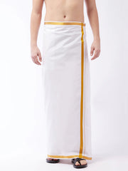 VASTRAMAY - Men's White And Gold Dhoti/Mundu/Vesty