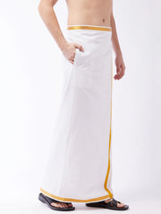 VASTRAMAY - Men's White And Gold Dhoti/Mundu/Vesty