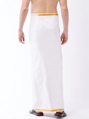 VASTRAMAY - Men's White And Gold Dhoti/Mundu/Vesty