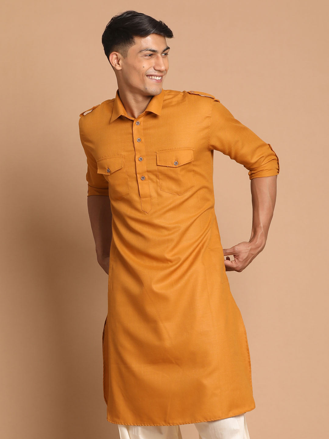 Men's Rust Cotton Blend Kurta