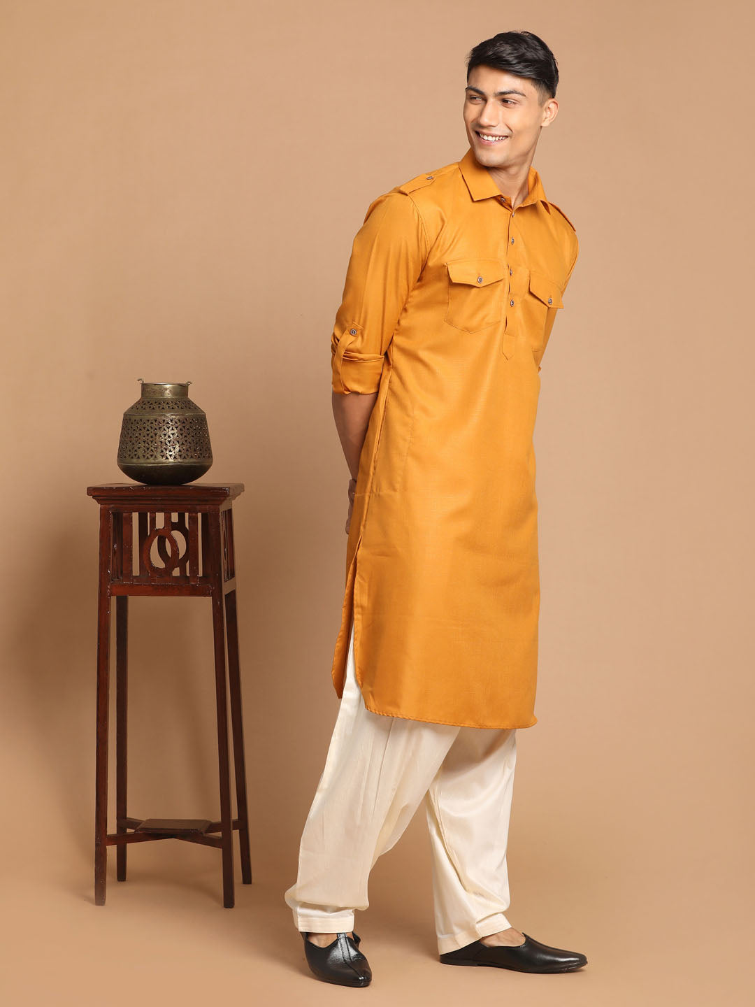 Men's Rust Cotton Blend Kurta