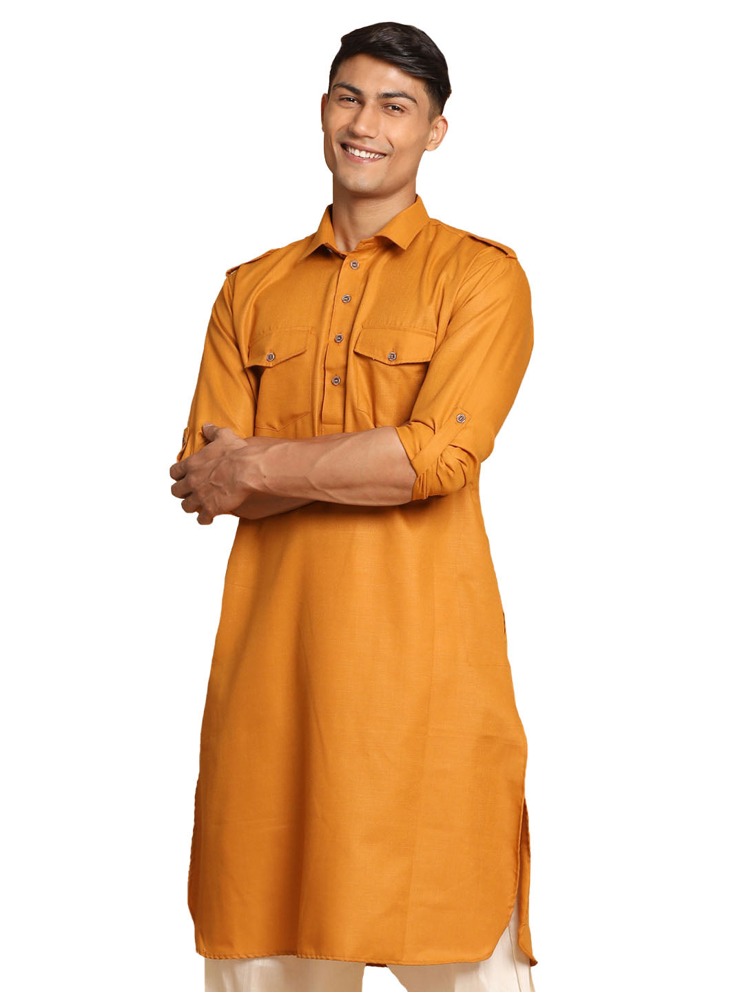 Men's Rust Cotton Blend Kurta