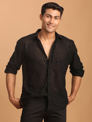 Vastramay - MEN'S BLACK FANCY SEQUINED SHIRT