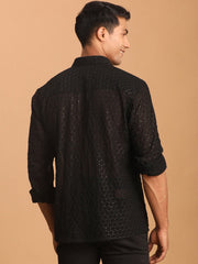 Vastramay - MEN'S BLACK FANCY SEQUINED SHIRT