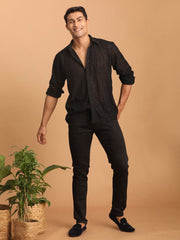 Vastramay - MEN'S BLACK FANCY SEQUINED SHIRT