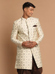 Men's Beige Silk Blend Sherwani Only Top