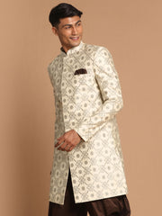 Men's Beige Silk Blend Sherwani Only Top