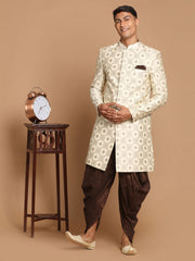 Men's Beige Silk Blend Sherwani Only Top