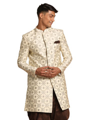 Men's Beige Silk Blend Sherwani Only Top