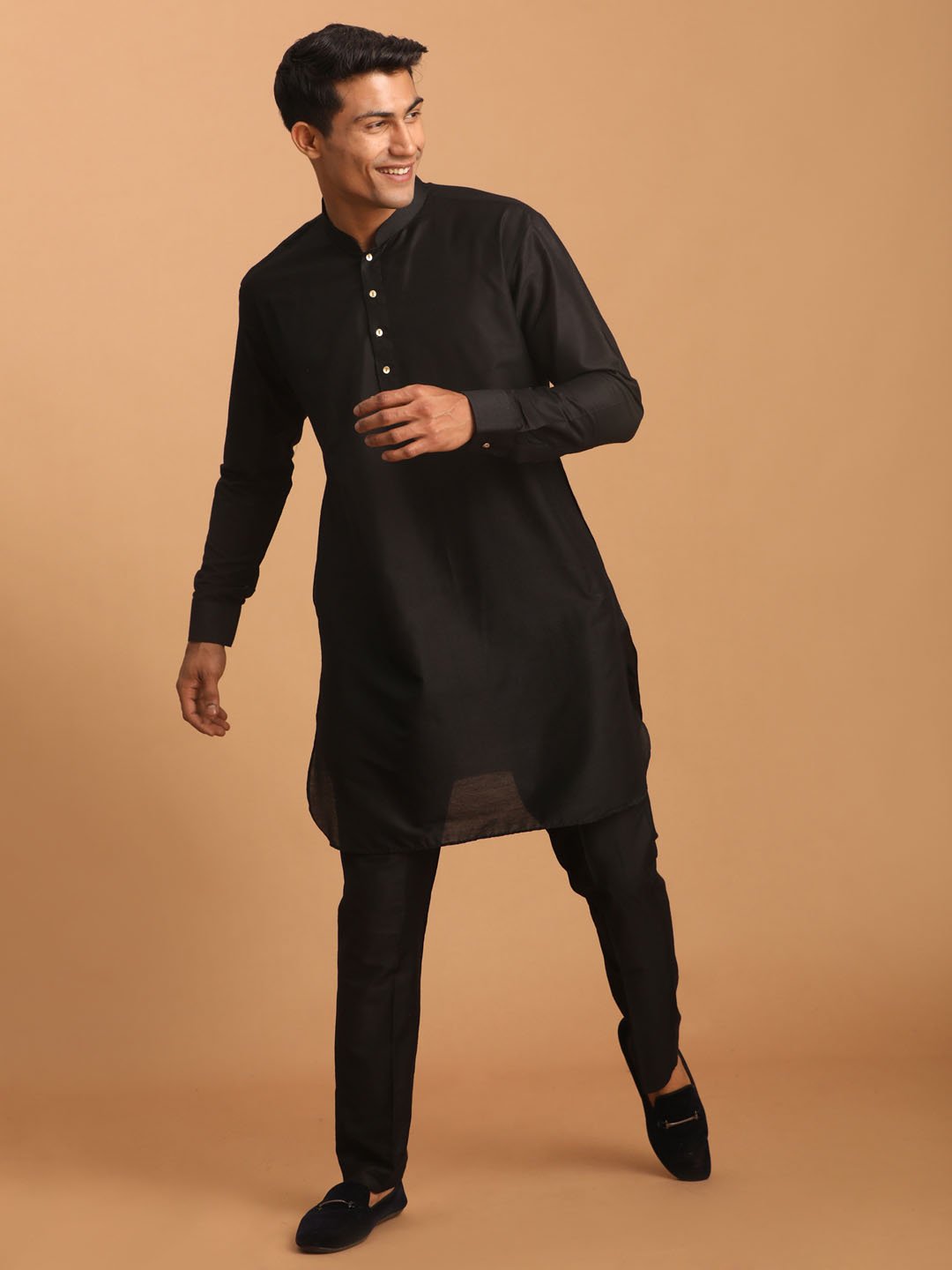 Vastramay - Men's Black Viscose Kurta Pyjama Set