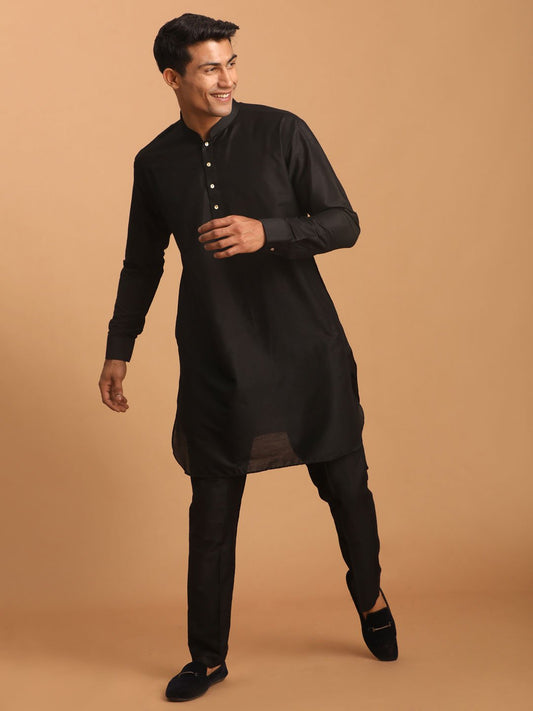 Men's Black Viscose Kurta Pyjama Set