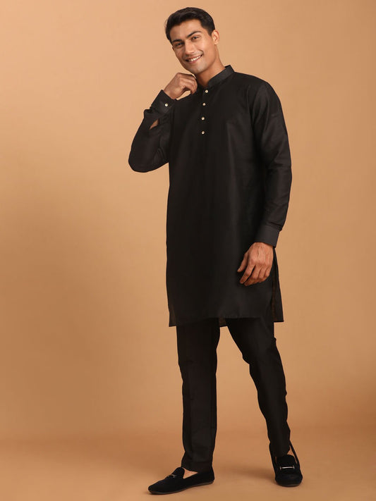 Men's Black Viscose Kurta Pyjama Set