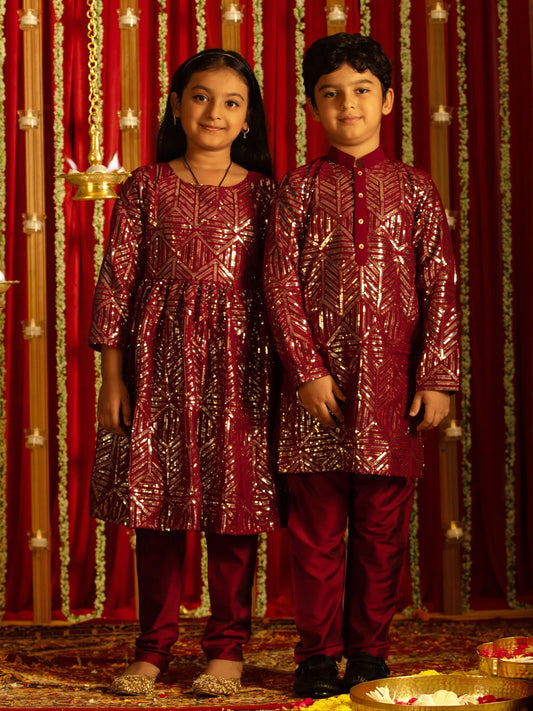 Maroon Bhai Behen Siblings Matching Set