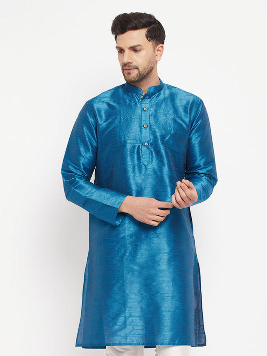 Men's Dark Green Cotton Silk Blend Kurta