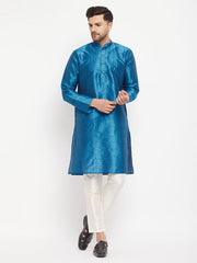 Men's Dark Green Cotton Silk Blend Kurta