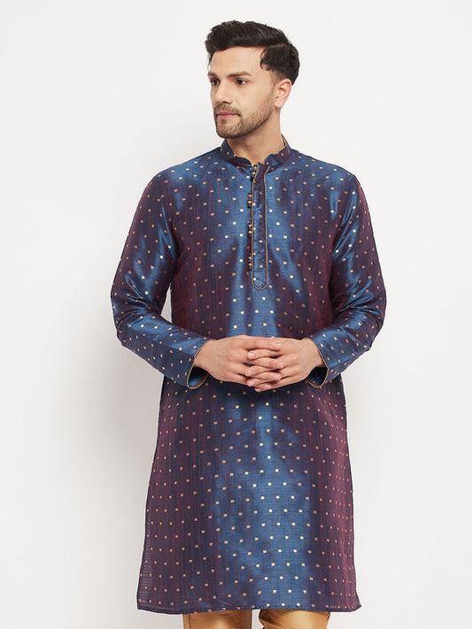 Men's Blue Zari Weaved Kurta