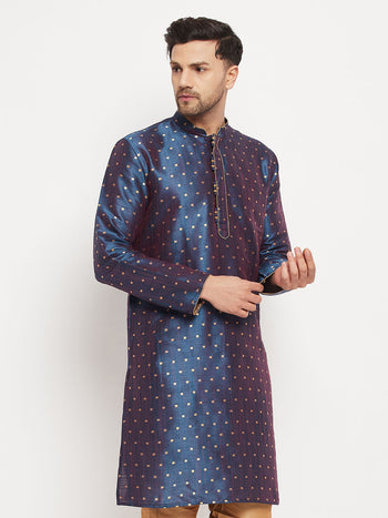 Men's Blue Zari Weaved Kurta