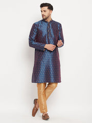 Vastramay - Men's Blue Zari Weaved Kurta