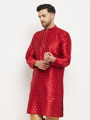 Men's Maroon Zari Weaved Kurta