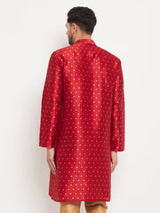 Men's Maroon Zari Weaved Kurta