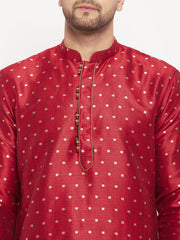 Men's Maroon Zari Weaved Kurta