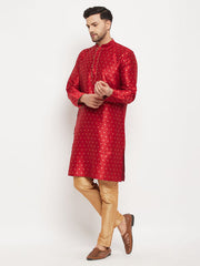 Men's Maroon Zari Weaved Kurta