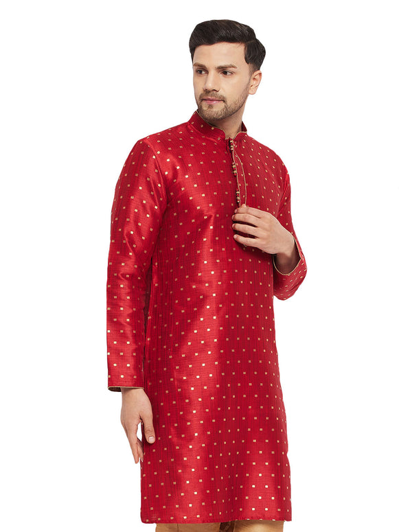 Men's Maroon Zari Weaved Kurta