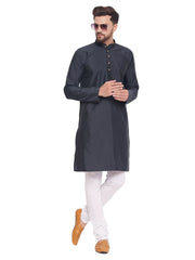 Vastramay - Men's Navy Blue And White Silk Blend Kurta Pyjama Set