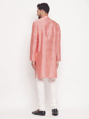 Vastramay - Men's Pink Square Woven Design Silk Blend Kurta With Cream Pyjama Set