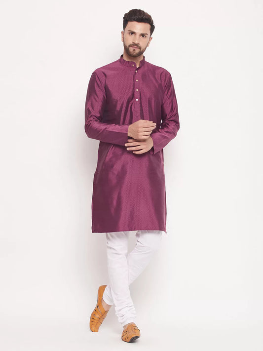 Vastramay - Men's Purple And White Silk Blend Kurta Pyjama Set