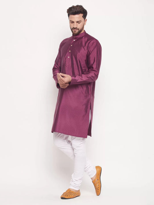 Vastramay - Men's Purple And White Silk Blend Kurta Pyjama Set