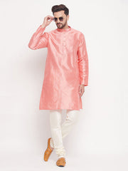 Men's Pink Woven Silk Blend Kurta Pyjama Set