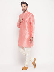 Men's Pink Woven Silk Blend Kurta Pyjama Set