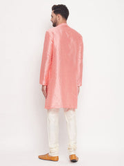 Men's Pink Woven Silk Blend Kurta Pyjama Set