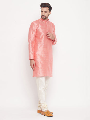 Men's Pink Woven Silk Blend Kurta Pyjama Set