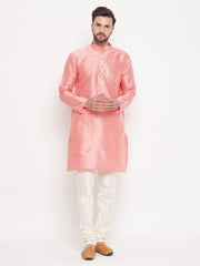 Men's Pink Woven Silk Blend Kurta Pyjama Set