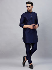 Vastramay - Men's Navy Blue And Navy Blue Cotton Blend Kurta Pyjama Set