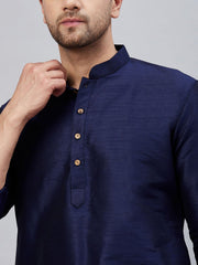 Vastramay - Men's Navy Blue And Navy Blue Cotton Blend Kurta Pyjama Set