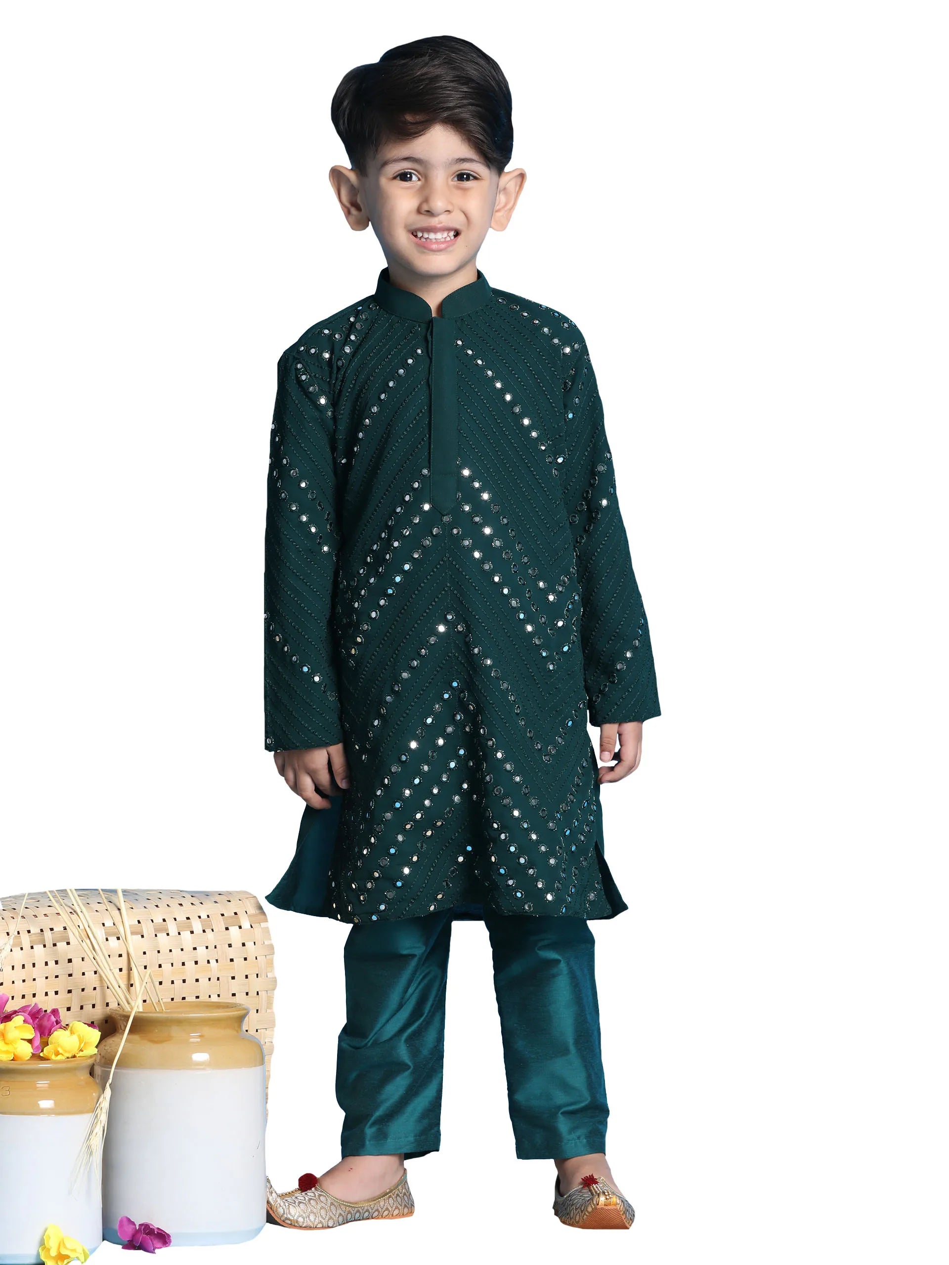 Boys' Green Kurta Pyjama Set