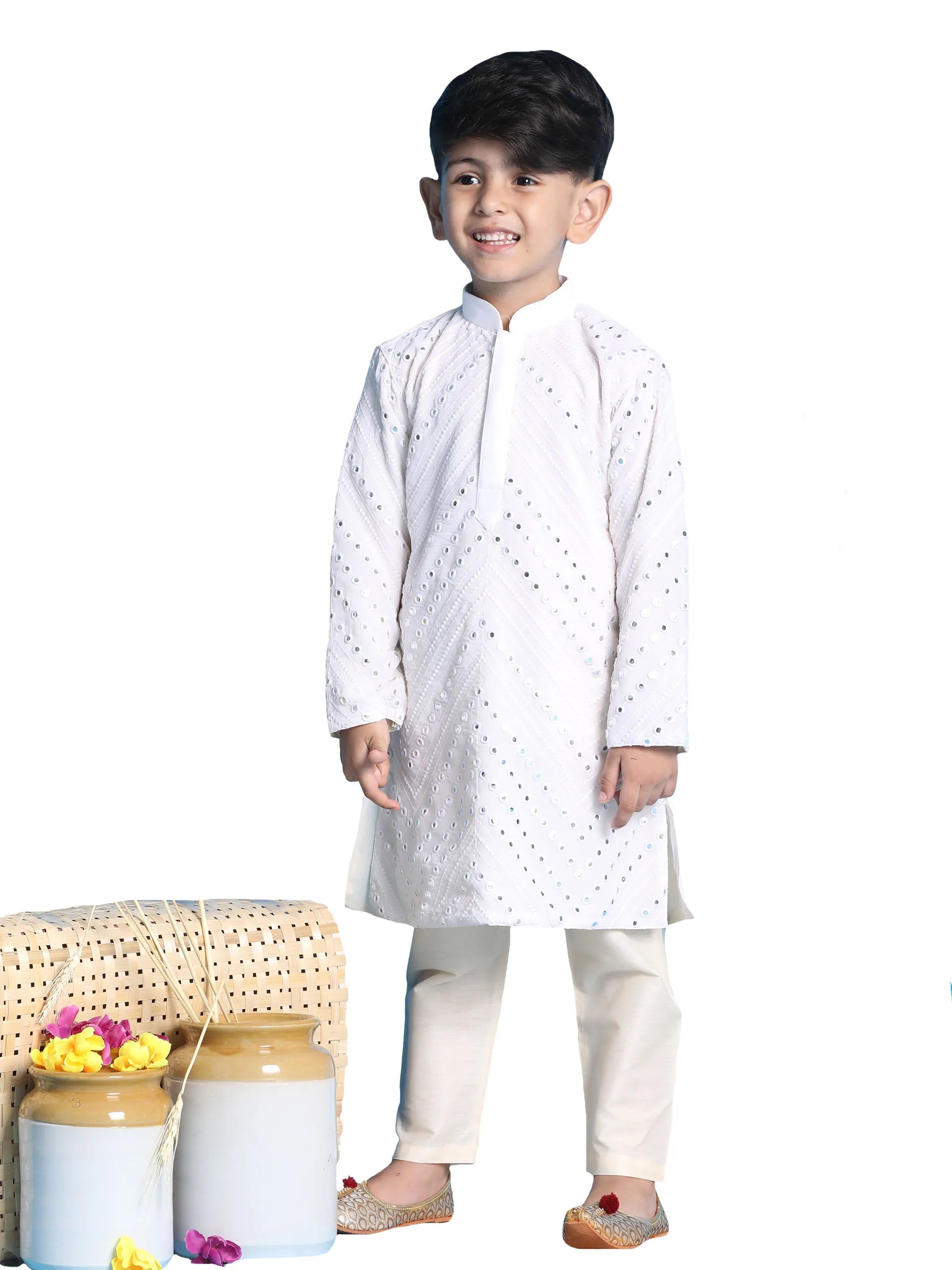 Boys' White Kurta Pyjama Set