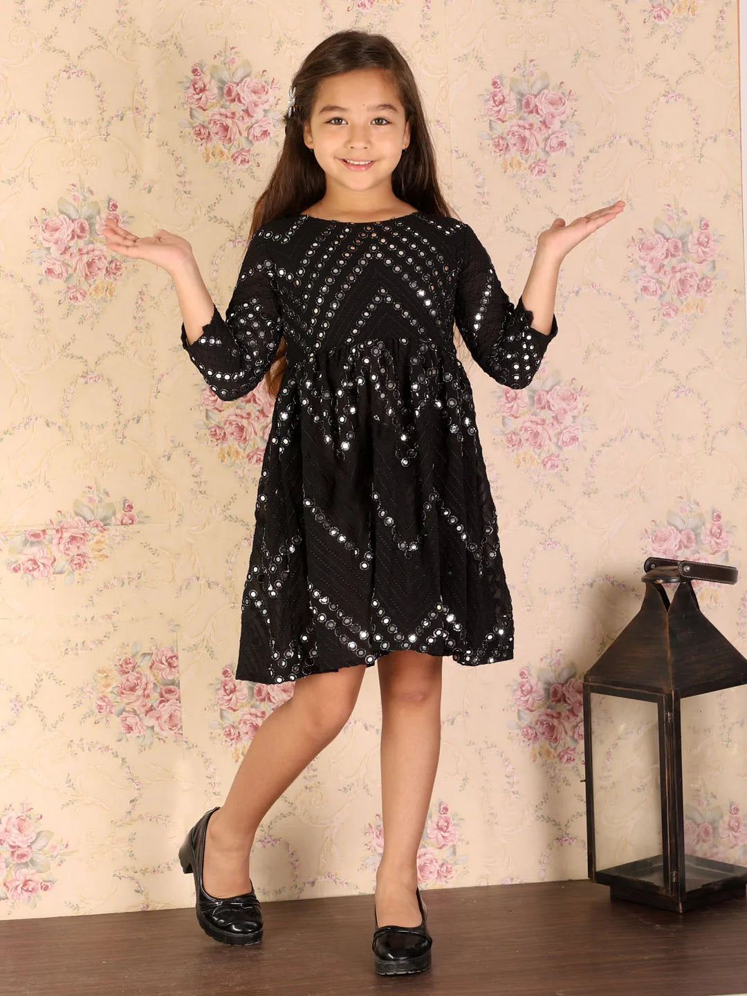 Girls Black Ethnic Dress