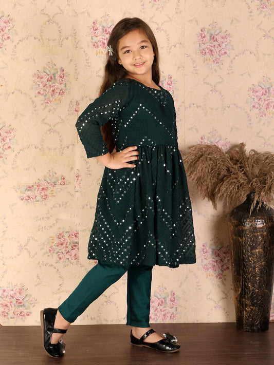 Girls Green Kurta And Churidar