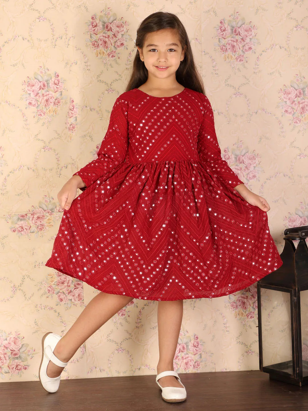 Girls Maroon Ethnic Dress